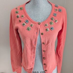 Anthropologie Guinevere Coral Lambswool Cashmere Blend Cardigan